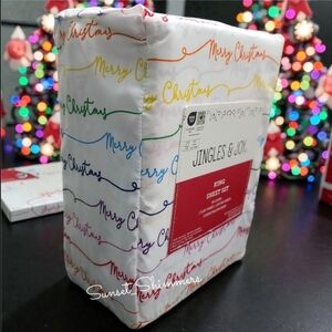 Jingles & Joy Colorful Merry Christmas KING Bed Sheet Set Decor NEW